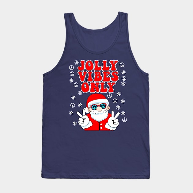 Jolly Vibes Only Groovy Peace Sign Santa Claus Tank Top by Brobocop